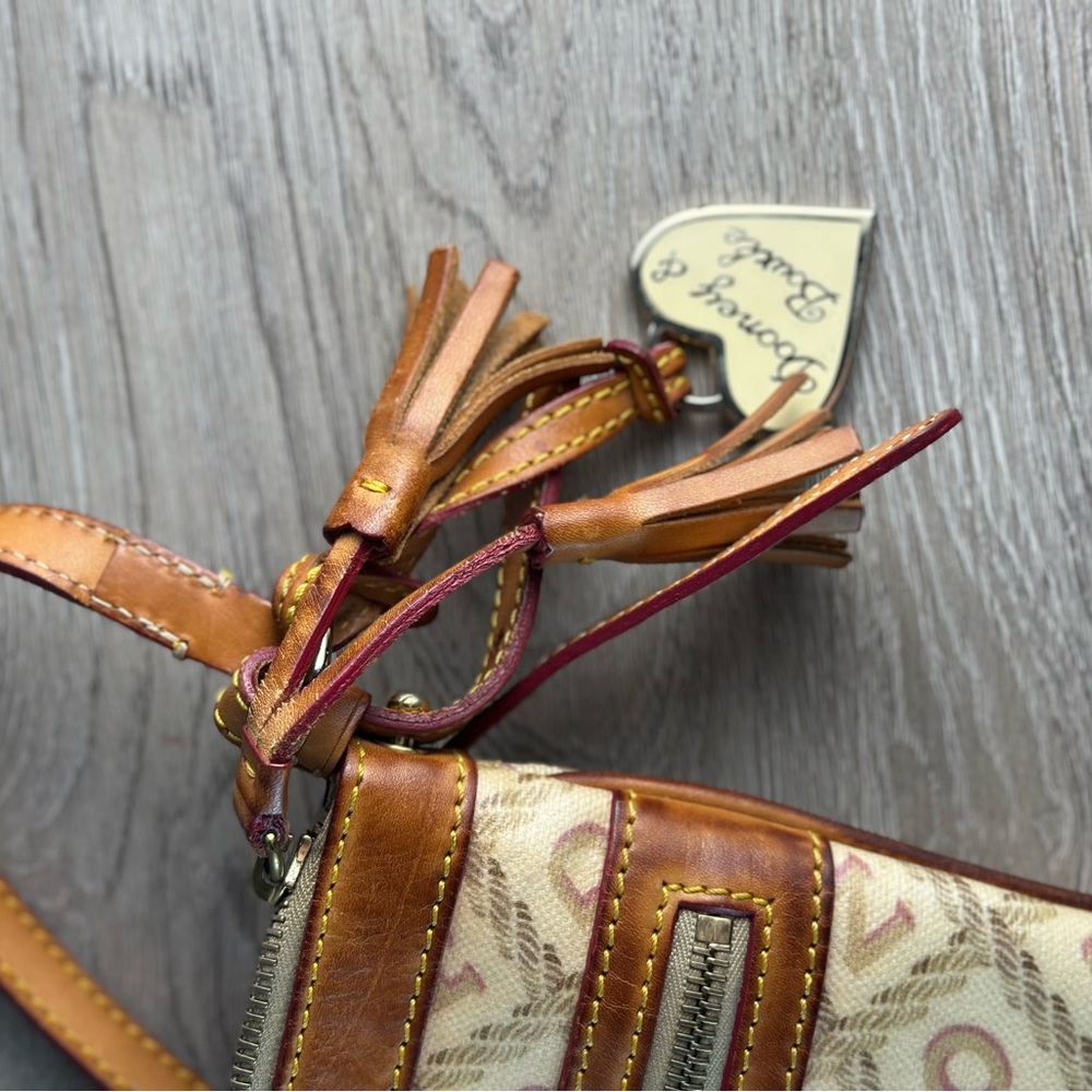 Dooney & Bourke Crossbody Bag Signature Logo Canvas Leather Trim Tan